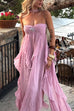 Karleedress Sleeveless Open Back Ruffle Trim Slit Maxi Dress