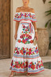 Karleedress Off Shoulder Floral Print Ruffle Maxi Dress