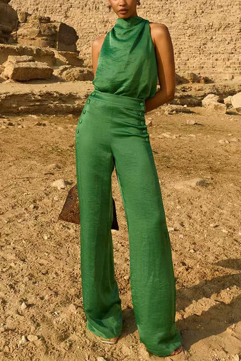 High Rise Buttons Detail Straight Leg Pants