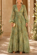 Karleedress V Neck Puff Long Sleeves Floral Print Maxi Dress