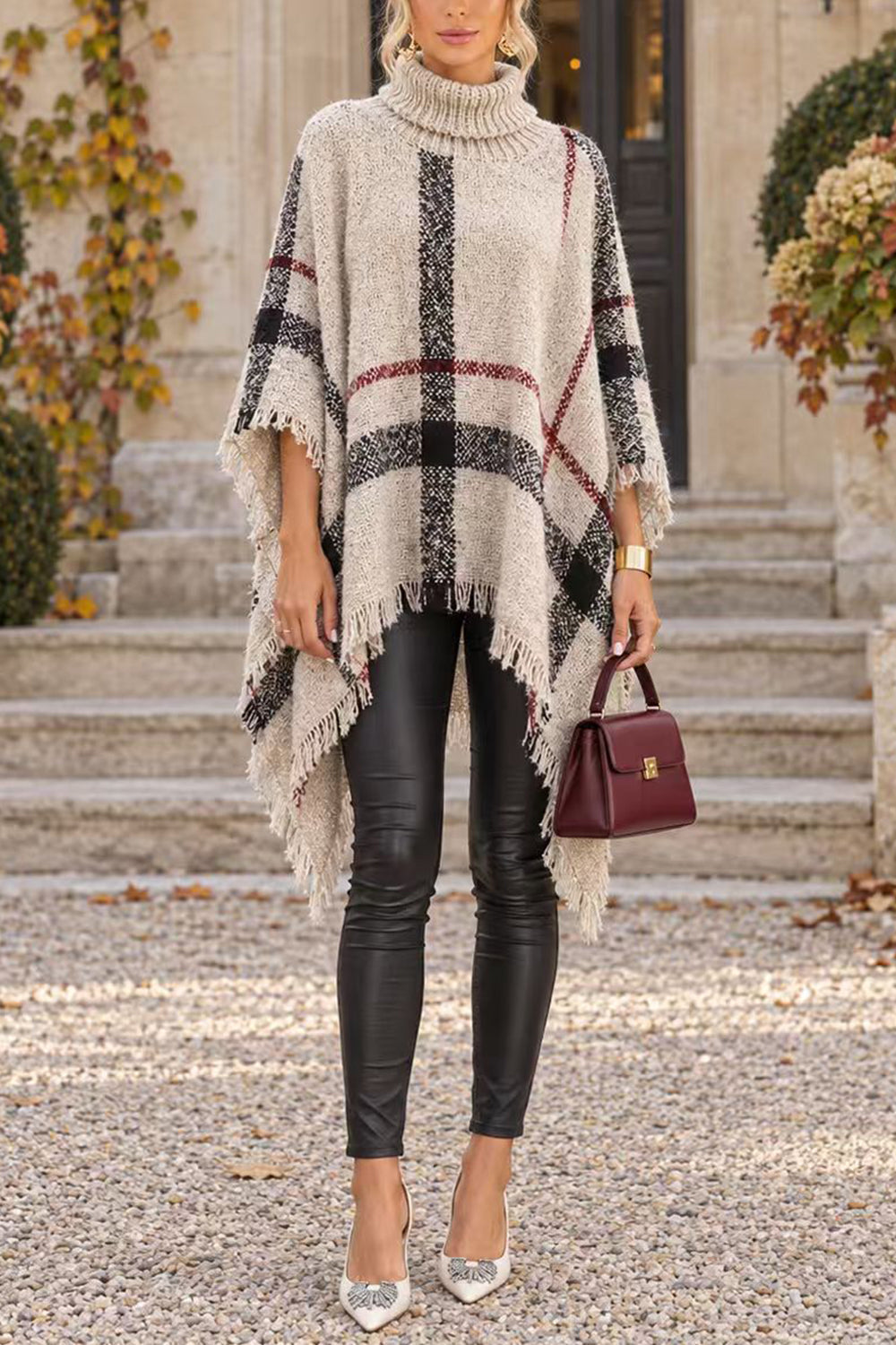 Karleedress Chicest Tassel Lattice Cloak Poncho Sweater (A)