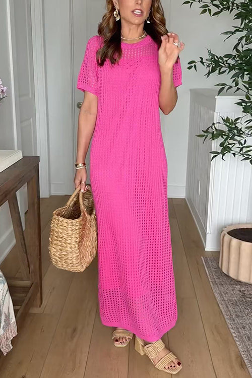 Karleedress Crewneck Hollow Out Maxi Vacation Dress with Detachable Liner