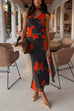 Karleedress Cowl Neck Backless Floral Print Maxi Dress with Scarf