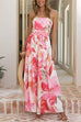 Strapless Bow Waist Floral Print Wide Leg Jumpsuit