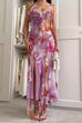 Karleedress V Neck Backless Ruffle Trim Slit Floral Print Maxi Cami Dress