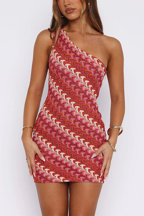 Karleedress One Shoulder Sleeveless Color Block Crochet Mini Dress