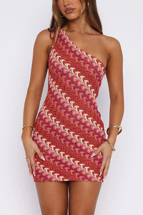 Karleedress One Shoulder Sleeveless Color Block Crochet Mini Dress