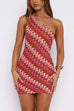 Karleedress One Shoulder Sleeveless Color Block Crochet Mini Dress
