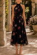 Karleedress Sleeveless High Waist Floral Print Flowy Midi Dress
