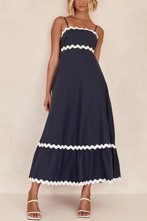 Karleedress Spaghetti Strap Ric Rac Trim Swing Maxi Dress