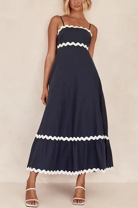 Karleedress Spaghetti Strap Ric Rac Trim Swing Maxi Dress
