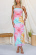 Strapless Tube Mesh Overlay Floral Print Maxi Dress