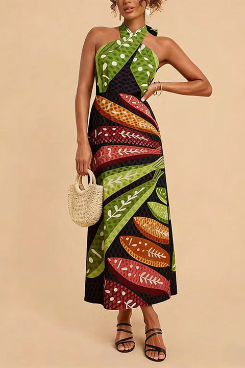 Karleedress Halter Neck Backless Fish Print Maxi Dress