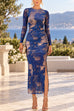 Round Neck Long Sleeve Side Slit Tie Dye Maxi Dress (B)