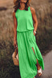 Karleedress Sleeveless Waisted Slit Maxi Tank Dress