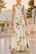 Karleedress Boat Neck Sleeveless Floral Print Flowy Maxi Dress