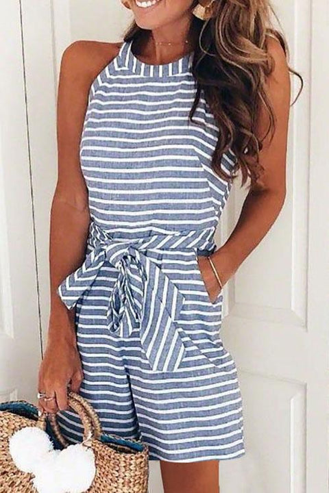 Karleedress Bow-knot Sleeveless Striped Romper