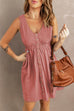 Karleedress V Neck Button Down Sleeveless Waisted Dress