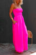Karleedress Strapless Smocked Pocketed Wide Leg Jumpsuit