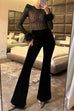 Karleedress Feather Cuffs Bell Bottom Velvet Splice Jumpsuit