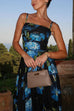 Spaghetti Straps Waisted Floral Print Midi Dress