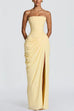 Strapless Tube Ruched Slit Maxi Dress