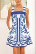 Karleedress Back Criss Cross Sleeveless Printed Mini Dress