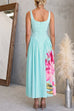 V Neck Sleeveless Basque Waist Floral Print Maxi Dress
