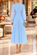 Karleedress Mock Neck Sheer Sleeve Pleated Ruffle High-Low Midi Dress (A)