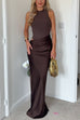 Karleedress Mockneck Sleeveless Cut Out Patchwork Maxi Dress