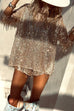 Karleedress Tassel Sequin Round Neck Long Sleeves Top and Shorts Set