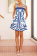 Karleedress Back Criss Cross Sleeveless Printed Mini Dress