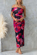 Off Shoulder Floral Print Bodycon Maxi Dress