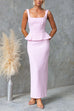 Square Neck Sleeveless Back Slit Ruffle Maxi Dress