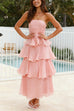 Karleedress Strapless Ruffle Layered Maxi Dress