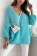 Karleedress V Neck Drop Shoulder Slouchy Pullover Sweater