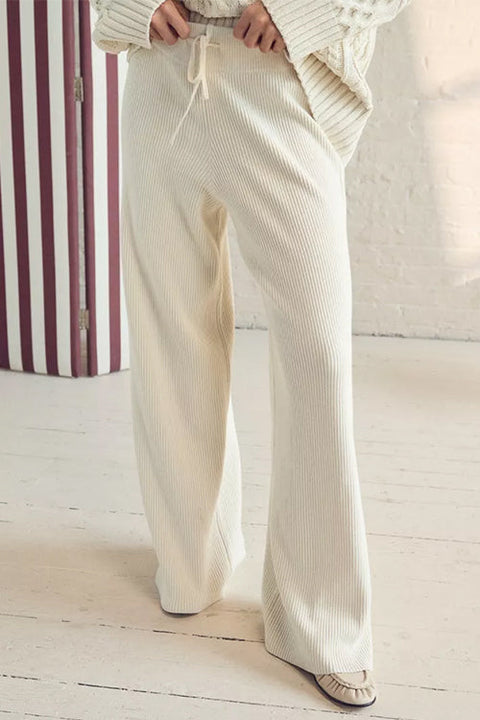 Karleedress Drawstring Waist Ribbed Knit Wide Leg Pants