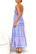 Karleedress Spaghetti Strap Tiered Color Block Striped Maxi Dress