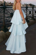 Karleedress Adjustable Strap Ruffle Layered Satin Maxi Dress