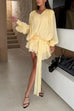 Karleedress Lantern Long Sleeves Draped Ruffle Layered Mini Dress with Shorts