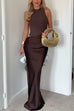 Karleedress Mockneck Sleeveless Cut Out Patchwork Maxi Dress