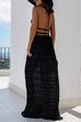 Karleedress Frilled Halter Open Back Crop Top and Pleated Maxi Skirt Set