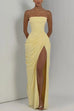 Strapless Tube Ruched Slit Maxi Dress