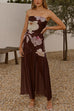 Strapless Tube Floral Print Flare Maxi Dress
