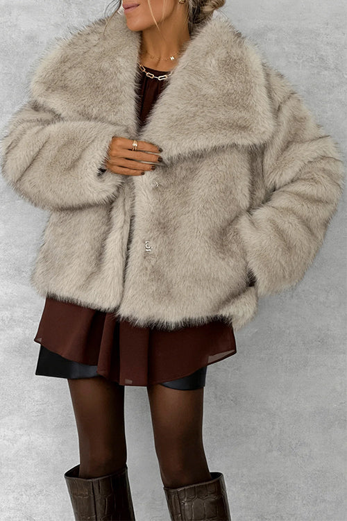 Karleedress Collared Open Front Winter Faux Fur Coat