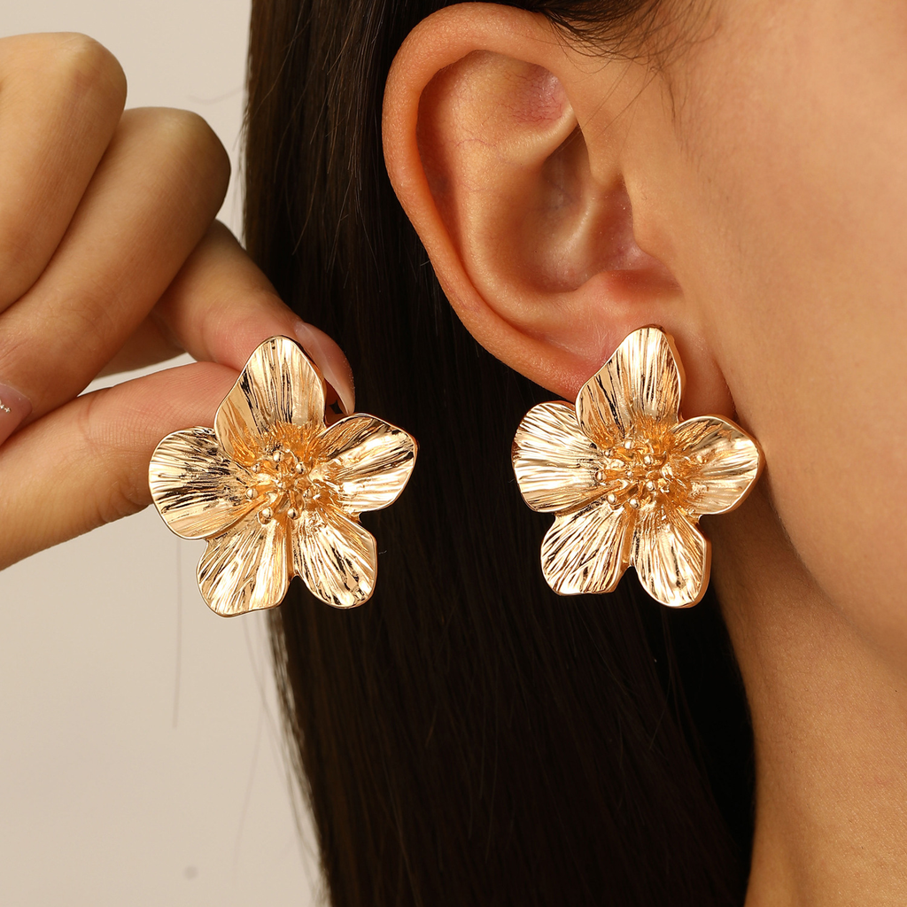 Karleedress Vintage Delicate Large Flower Metal Stud Earrings
