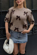 Crewneck Short Sleeves Bow Decorative Sweater Top