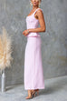 Square Neck Sleeveless Back Slit Ruffle Maxi Dress
