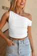 Karleedress Asymmetrical Shoulder Ruched Crop Top