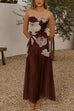 Strapless Tube Floral Print Flare Maxi Dress